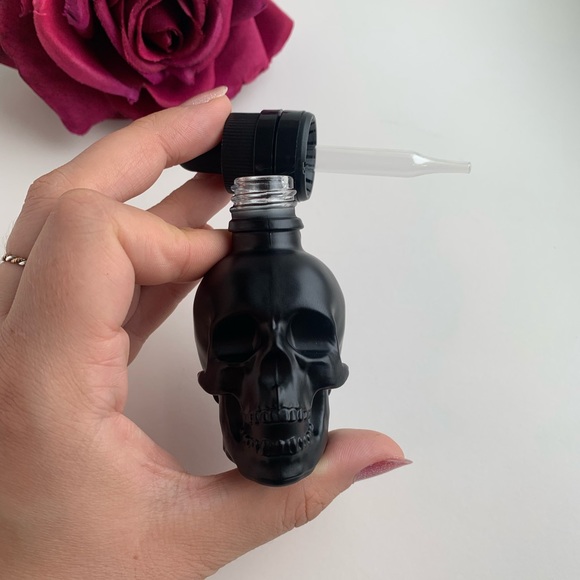 1oz matte black skull dropper bottle, empty glass - Picture 3 of 4